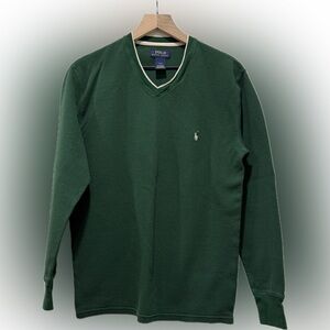 Polo Ralph Lauren Men’s L Green Waffle Knit Thermal V-Neck Long Sleeve Shirt